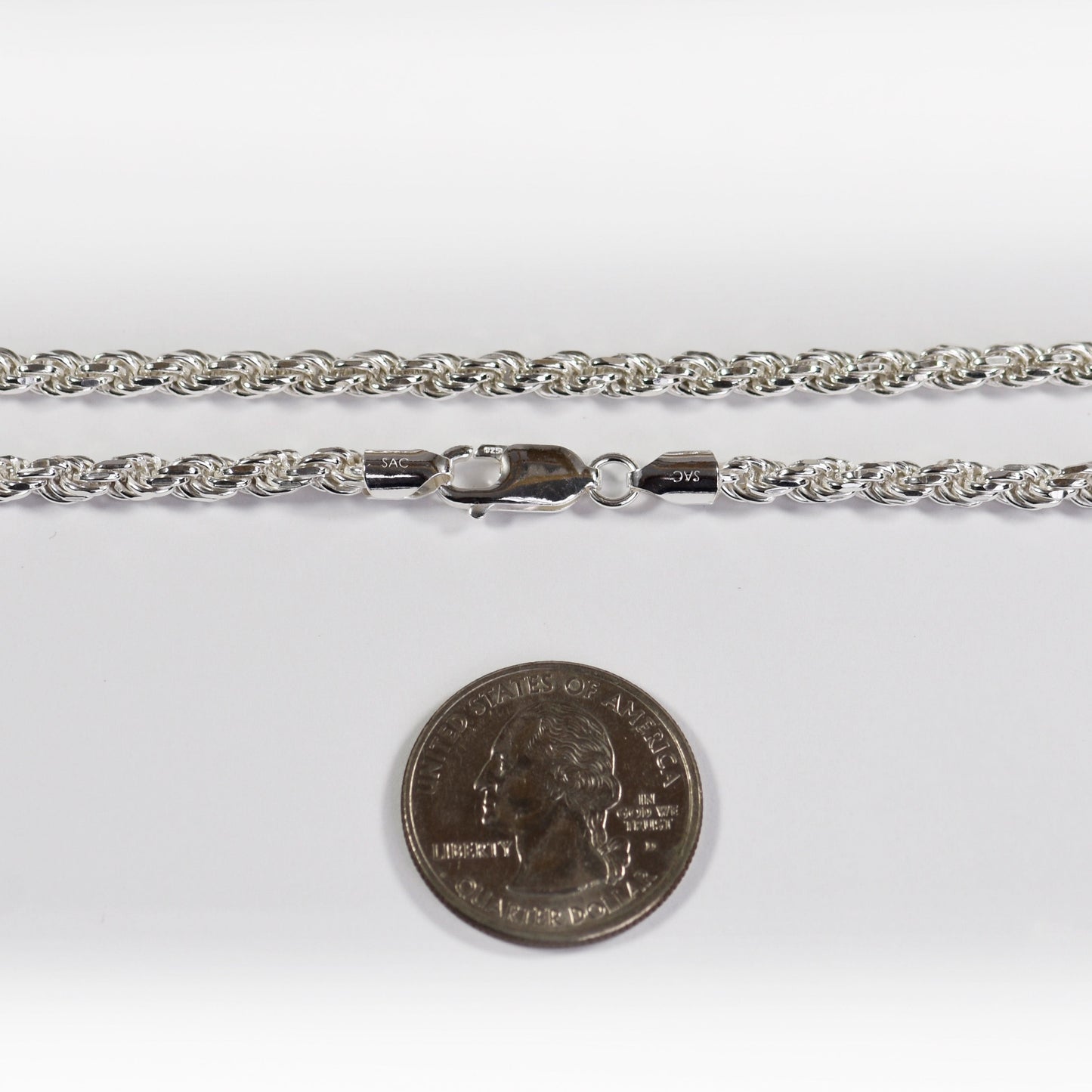 Diamond Cut Rope Necklace - 3.7 mm - Sterling Silver