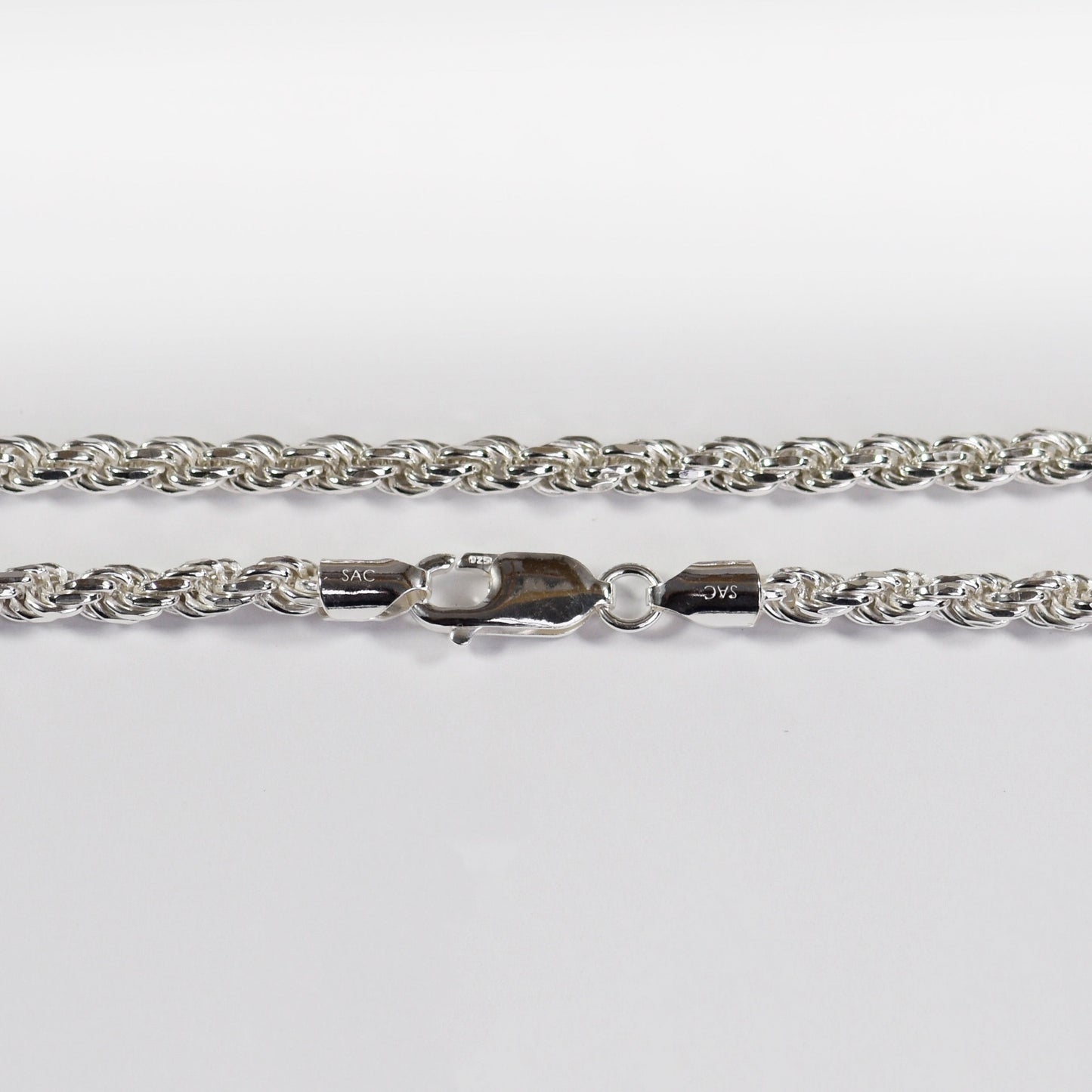 Diamond Cut Rope Necklace - 3.7 mm - Sterling Silver