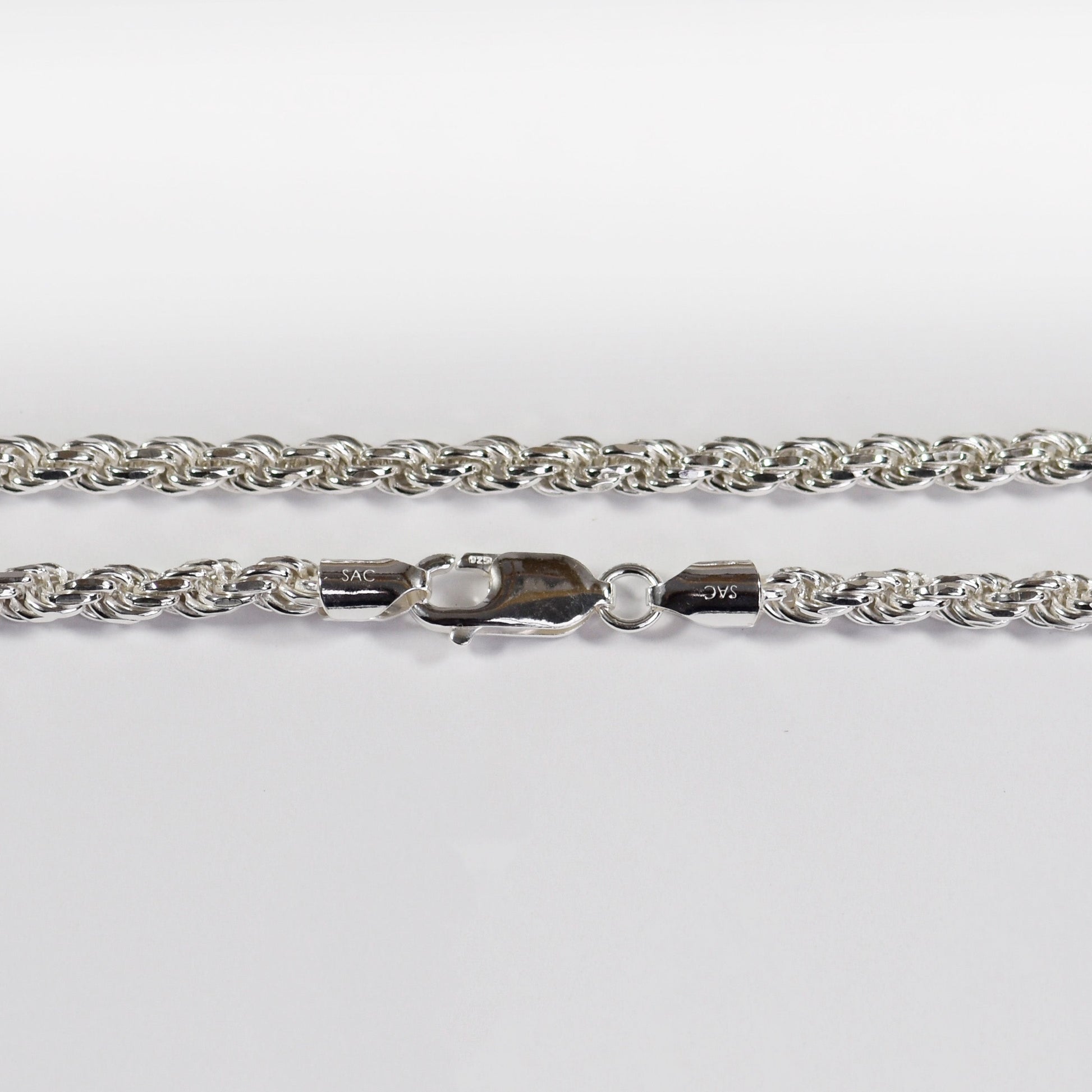 Diamond Cut Rope Necklace - 3.7 mm - Sterling Silver
