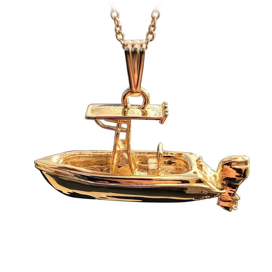 Center Console Fishing Boat Single Outboard Pendant | Sea Shur Jewelry Sterling Silver w/ Medium Bail