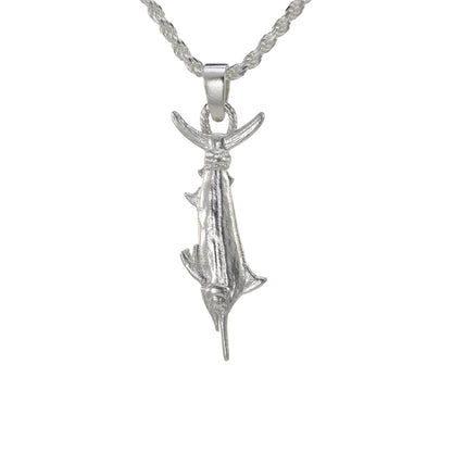 A Sterling Silver Black Marlin Pendant hung vertical by its tail