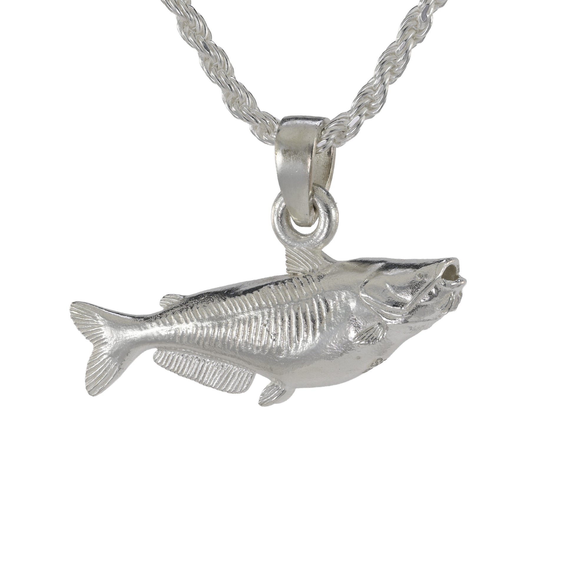 Sterling Silver Blue Catfish Medium Sized Pendant on a sterling silver chain