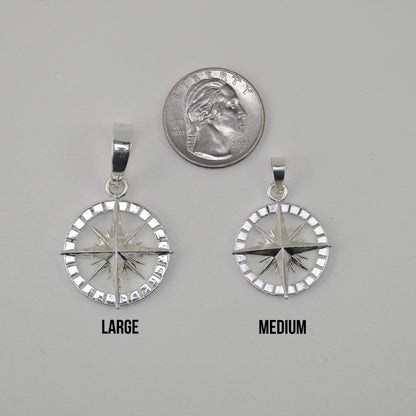 compass rose pendant large vs medium vs quarter size reference