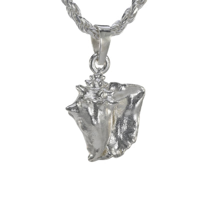 Queen conch small pendant in sterling silver on a rope necklace