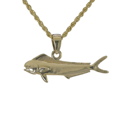 Small 14k yellow gold female cow mahi pendant on a rope necklace