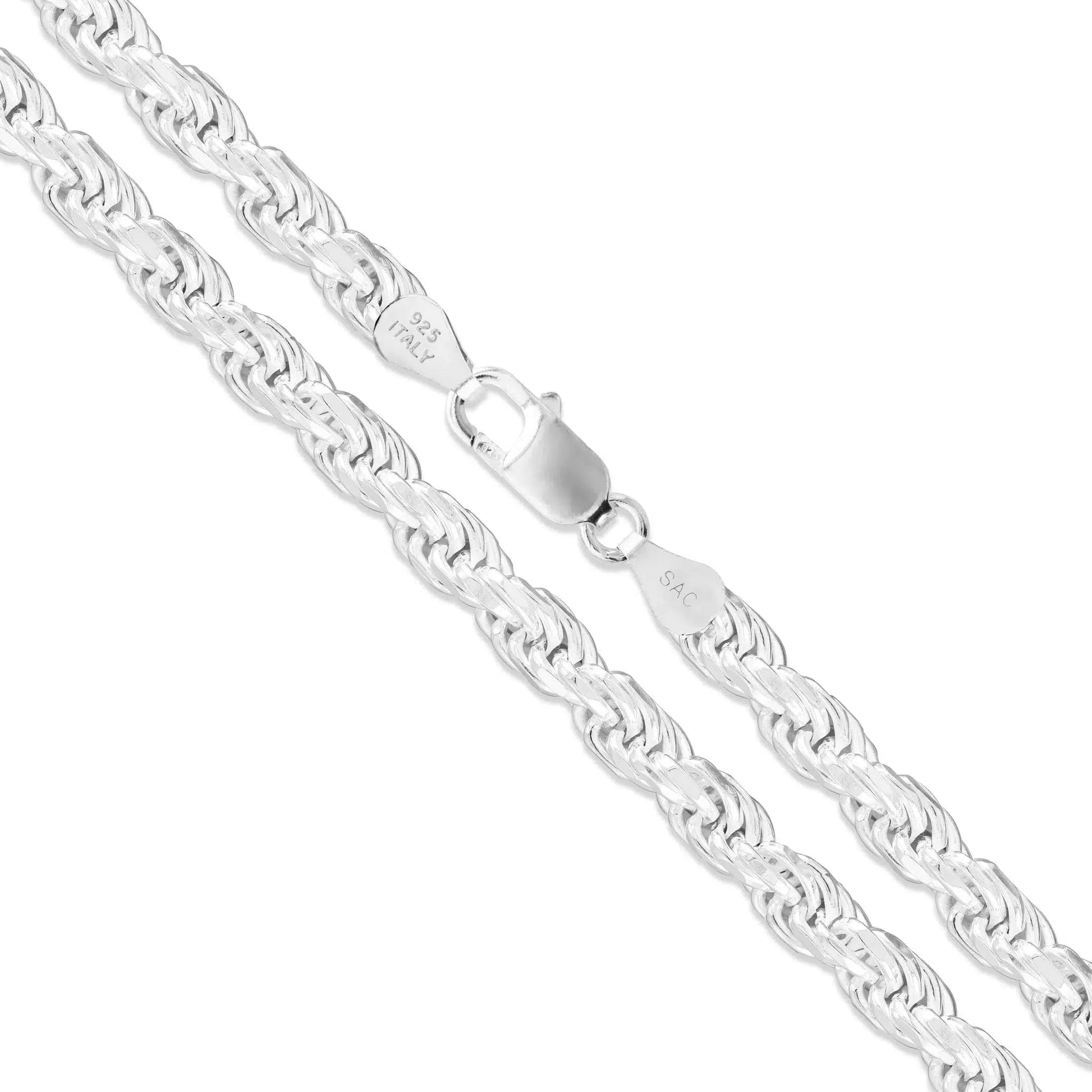 Diamond Cut Rope Necklace - 3.7 mm - Sterling Silver