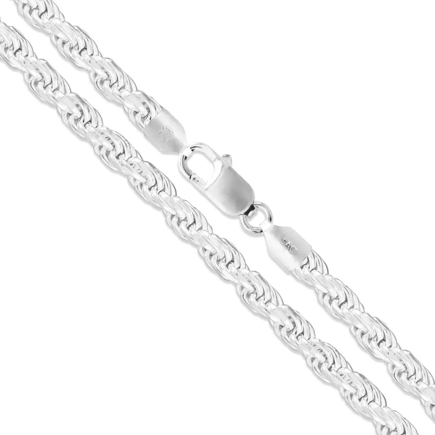 Diamond Cut Rope Necklace - 5.1 mm - Sterling Silver