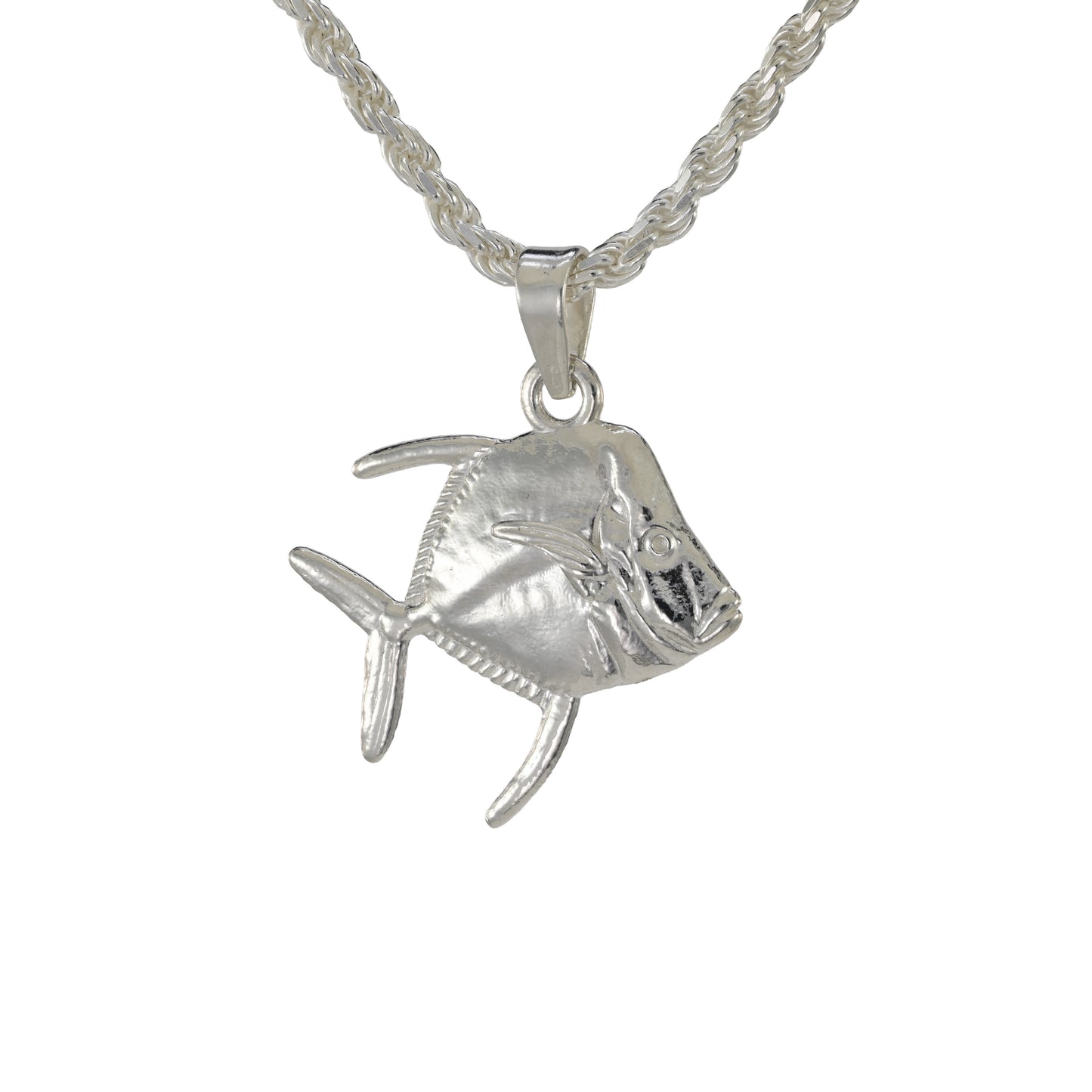 Small version of the lookdown angel fish facing right shown on a rope necklace