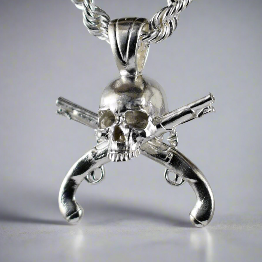 Pirate Skull & Flintlock Pistol Pendant - Large