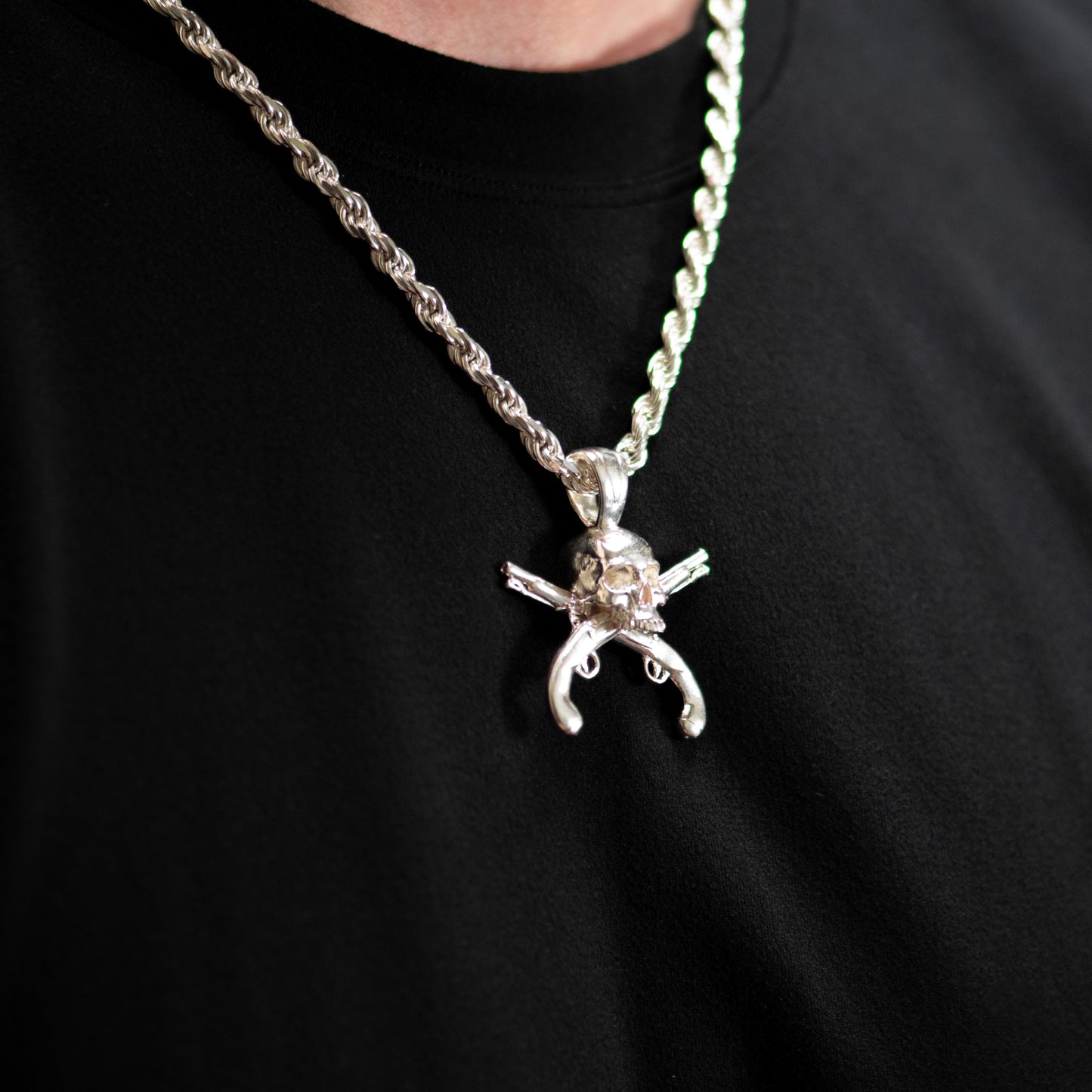 Pirate Skull & Flintlock Pistol Pendant - Large