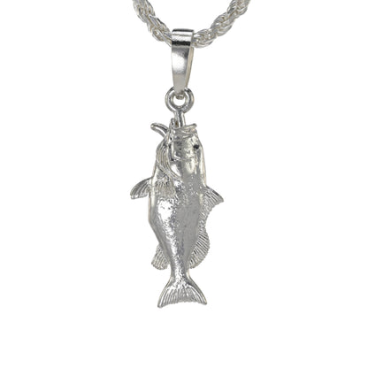 Sterling silver red grouper pendant hung vertically by its mouth 