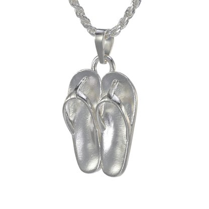 Sterling silver pair of sandals pendant shown on a rope necklace