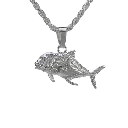 Small African pompano pendant made in solid sterling silver on a rope necklace
