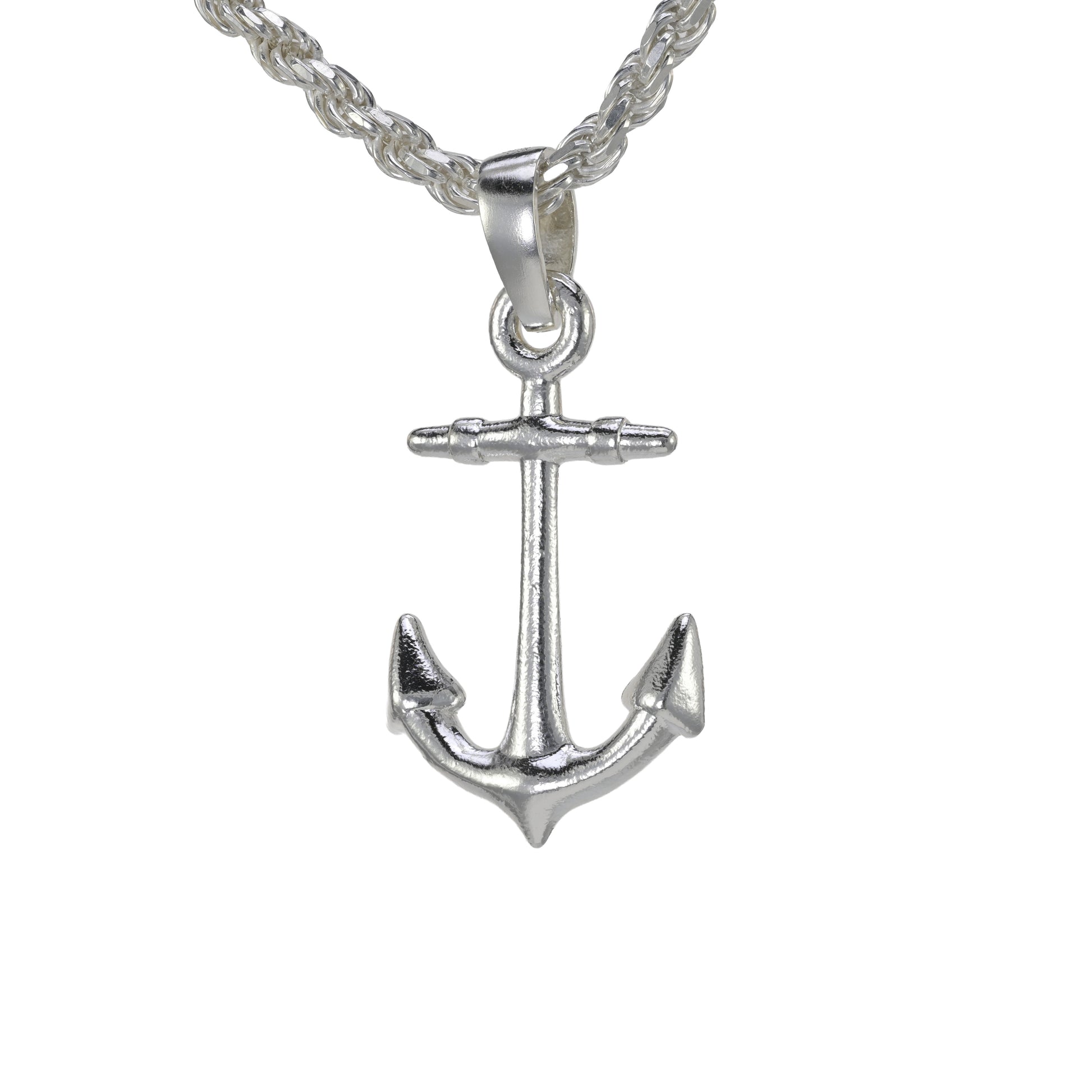 Large anchor pendant solid sterling silver on a rope necklace 