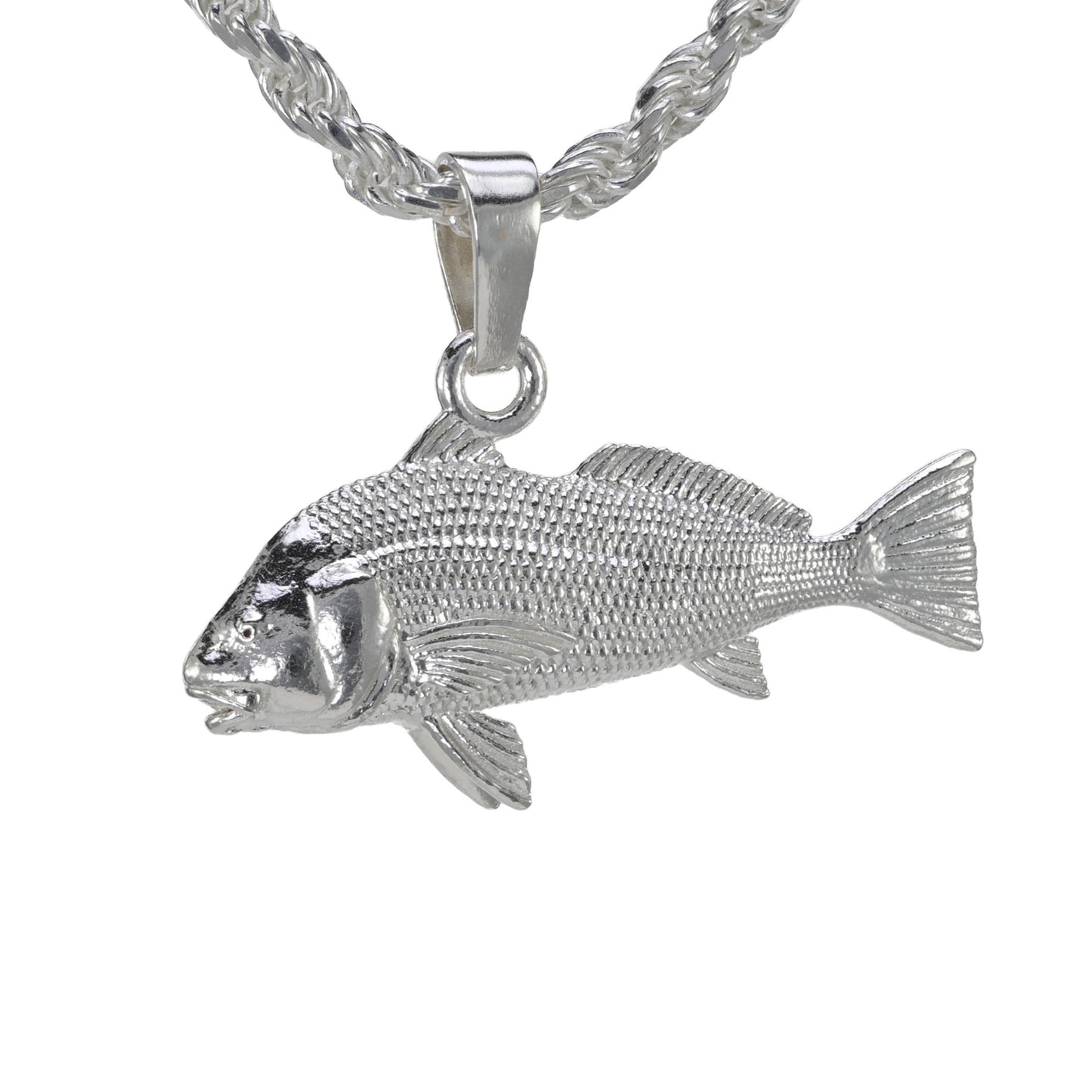 Small sterling silver black drum pendant on a rope necklace