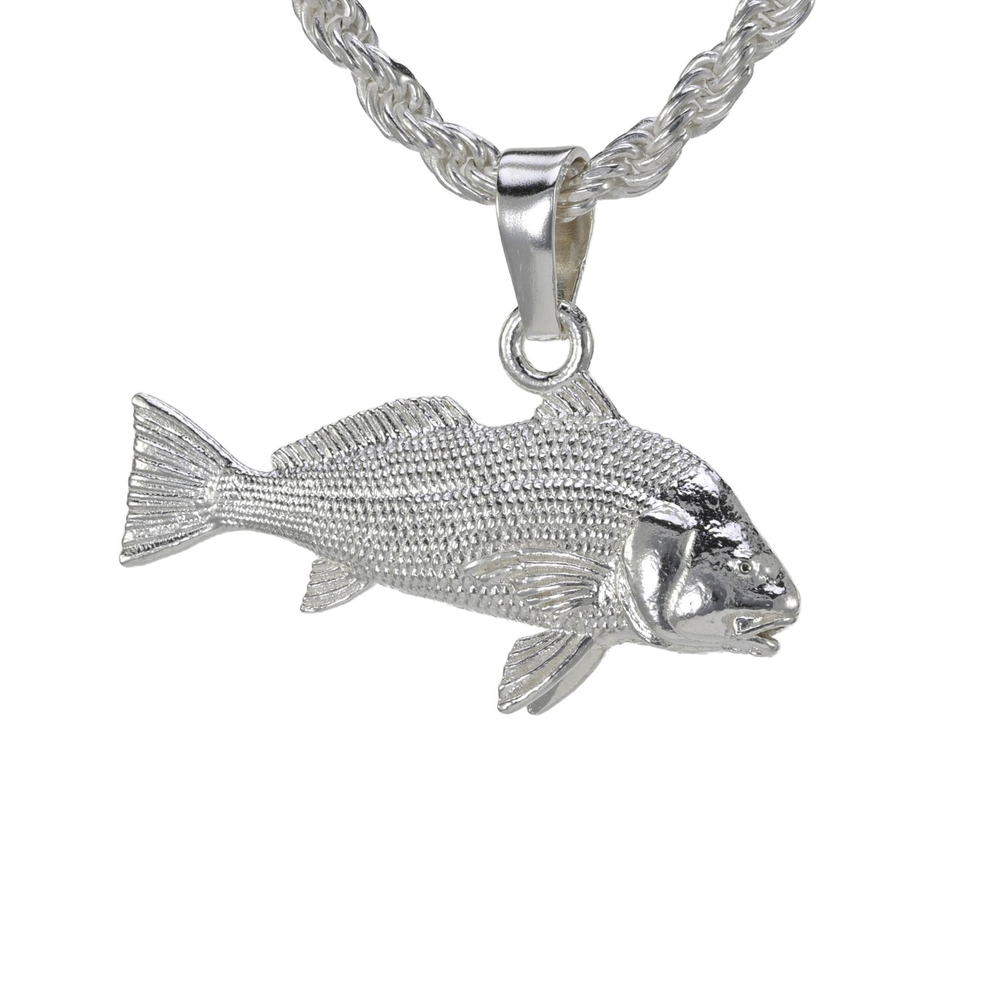 Small sterling silver black drum pendant on a rope necklace