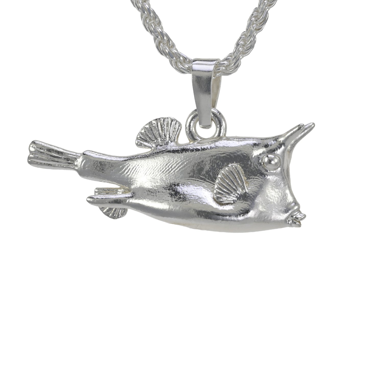 Cowfish pendant solid sterling silver facing right double sided