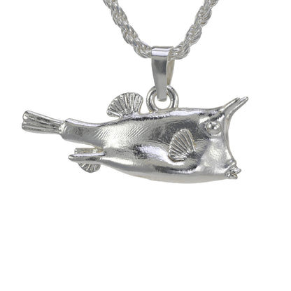 Cowfish pendant solid sterling silver facing right double sided