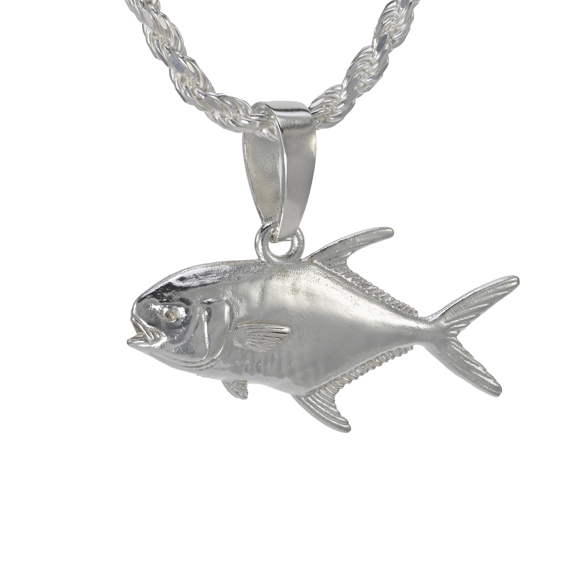 Large permit pendant solid sterling silver double sided detail on a rope necklace