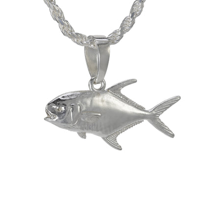 Large permit pendant solid sterling silver double sided detail on a rope necklace