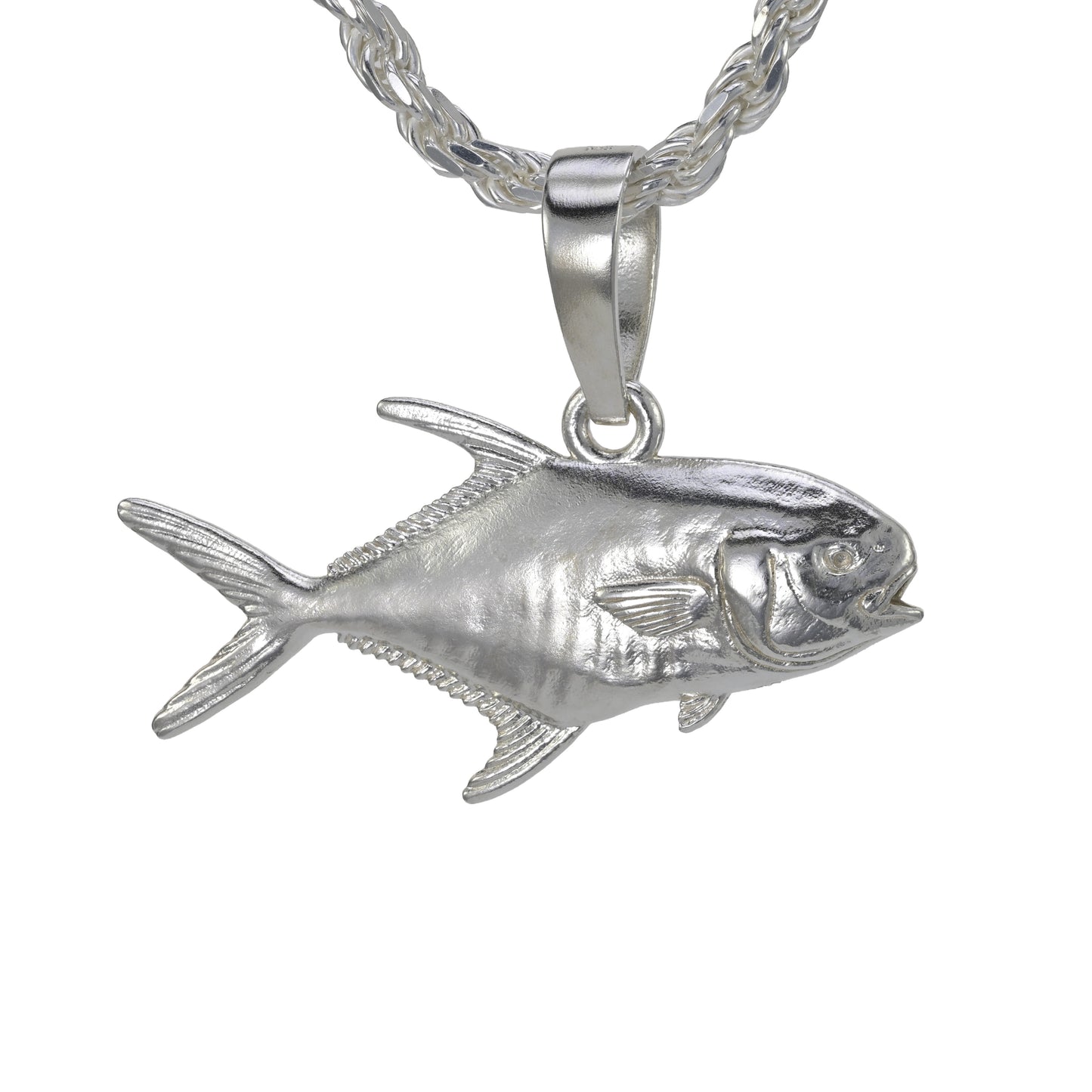 Large permit pendant solid sterling silver double sided detail on a rope necklace