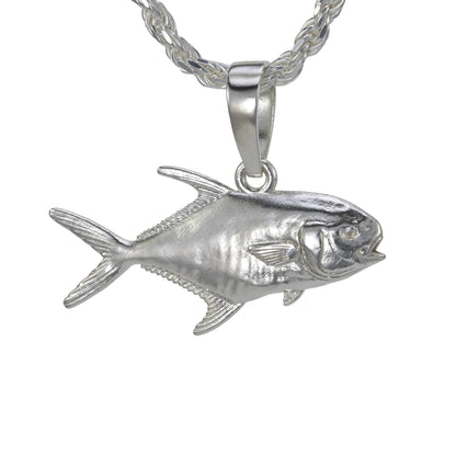 Large permit pendant solid sterling silver double sided detail on a rope necklace