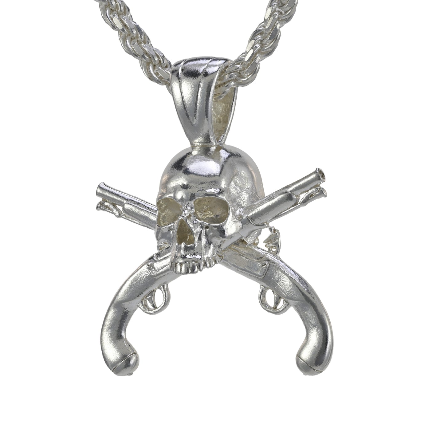 Pirate Skull & Flintlock Pistol Pendant - Large