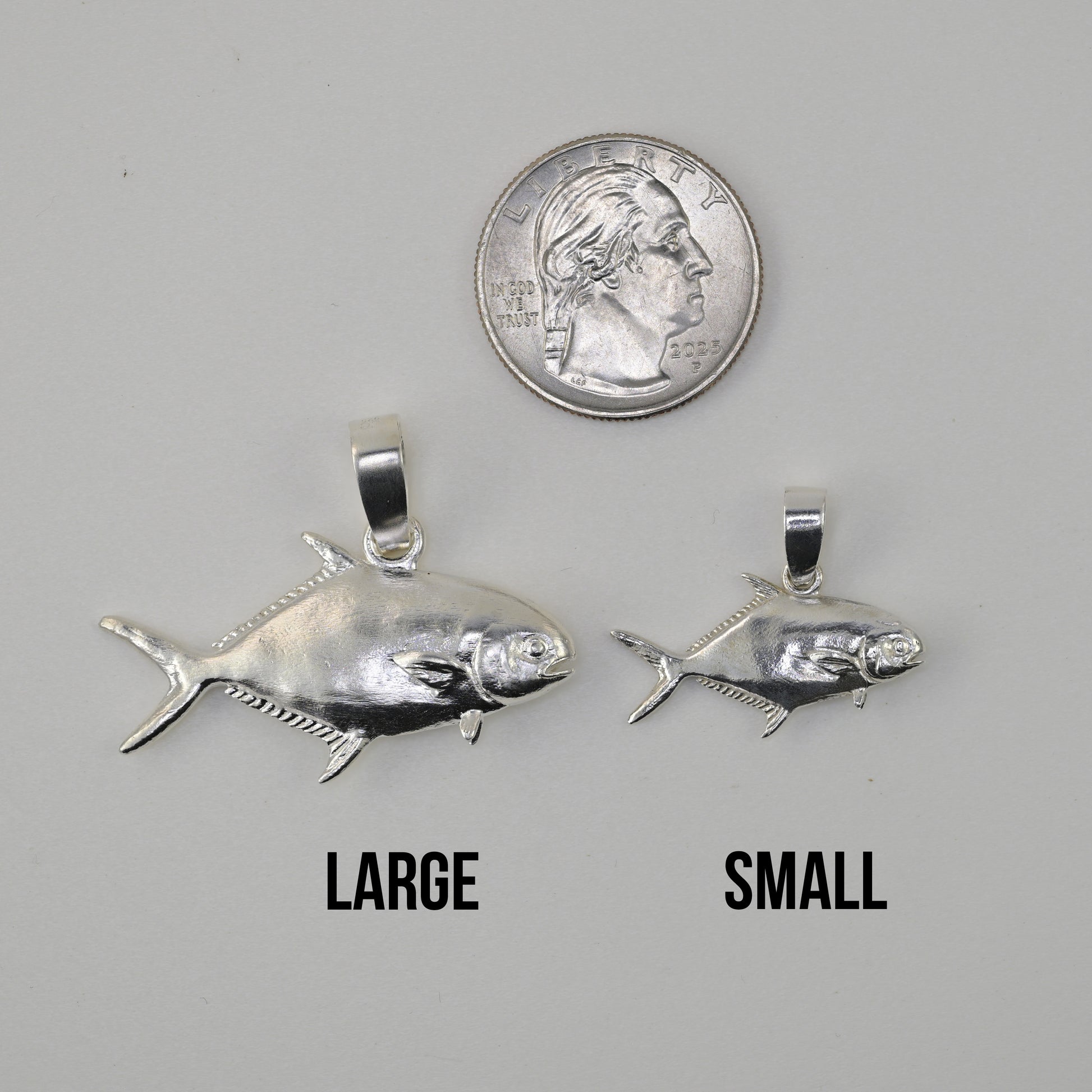 pompano pendant small vs large size reference vs quarter