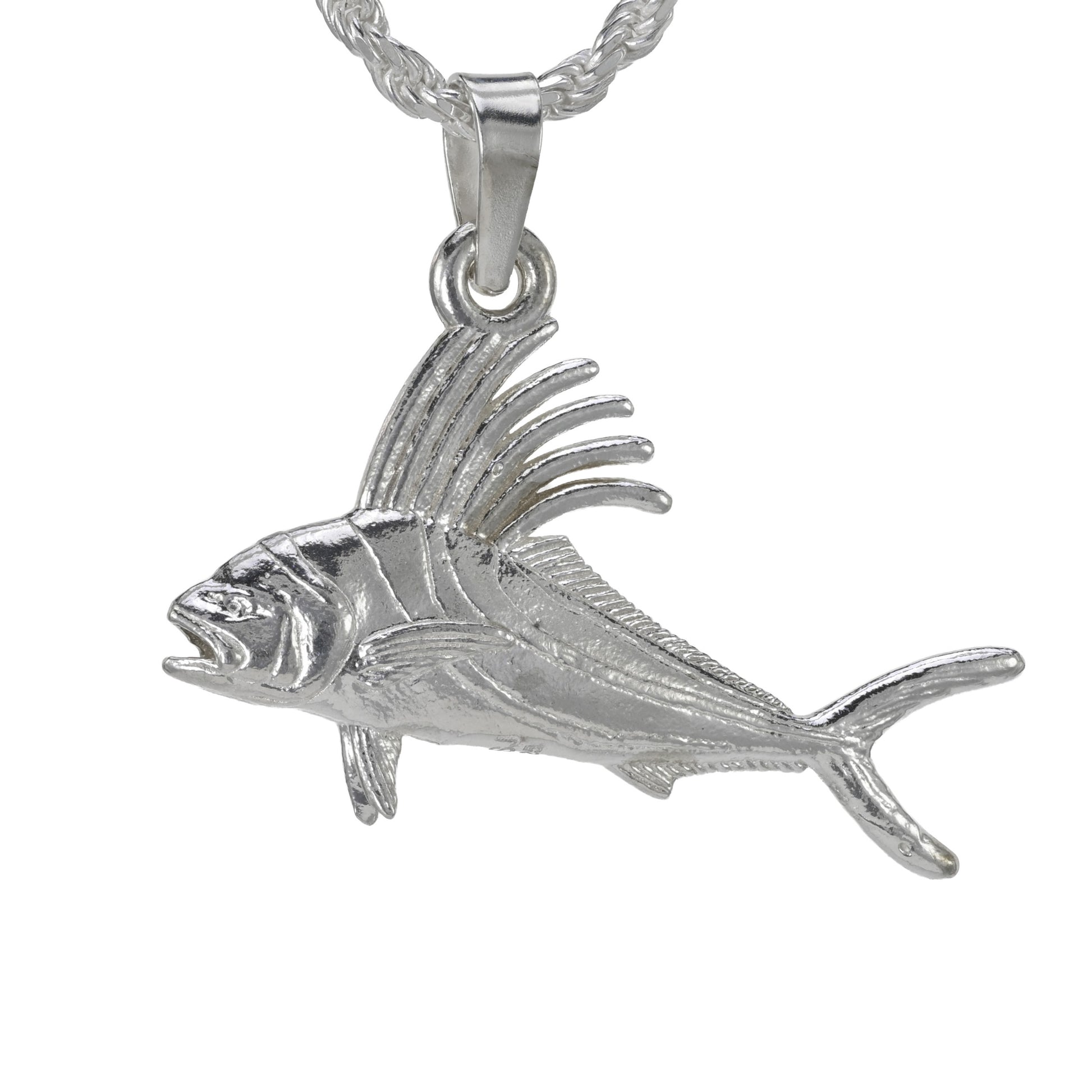 the small rooster fish pendant in solid sterling silver double sided