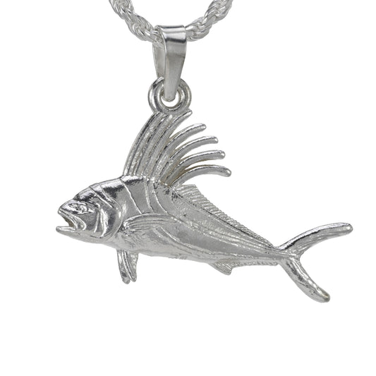the small rooster fish pendant in solid sterling silver double sided