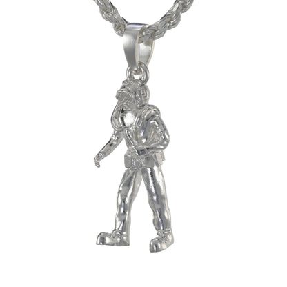 Traditional hard hat diver pendant made in sterling silver on a rope necklace