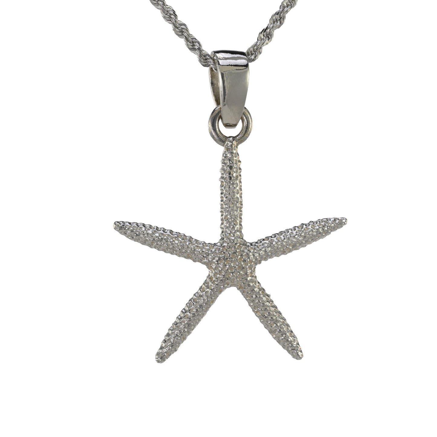 White Gold Finger Starfish on a white gold rope necklace.