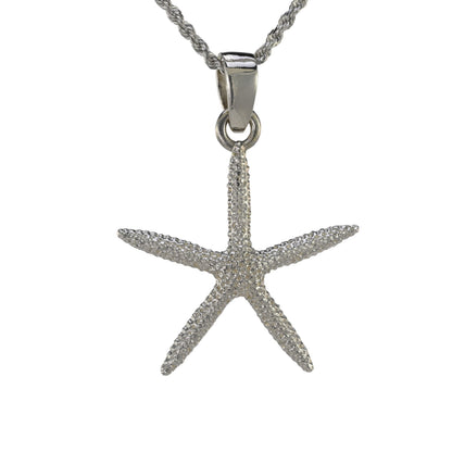 White Gold Finger Starfish on a white gold rope necklace.