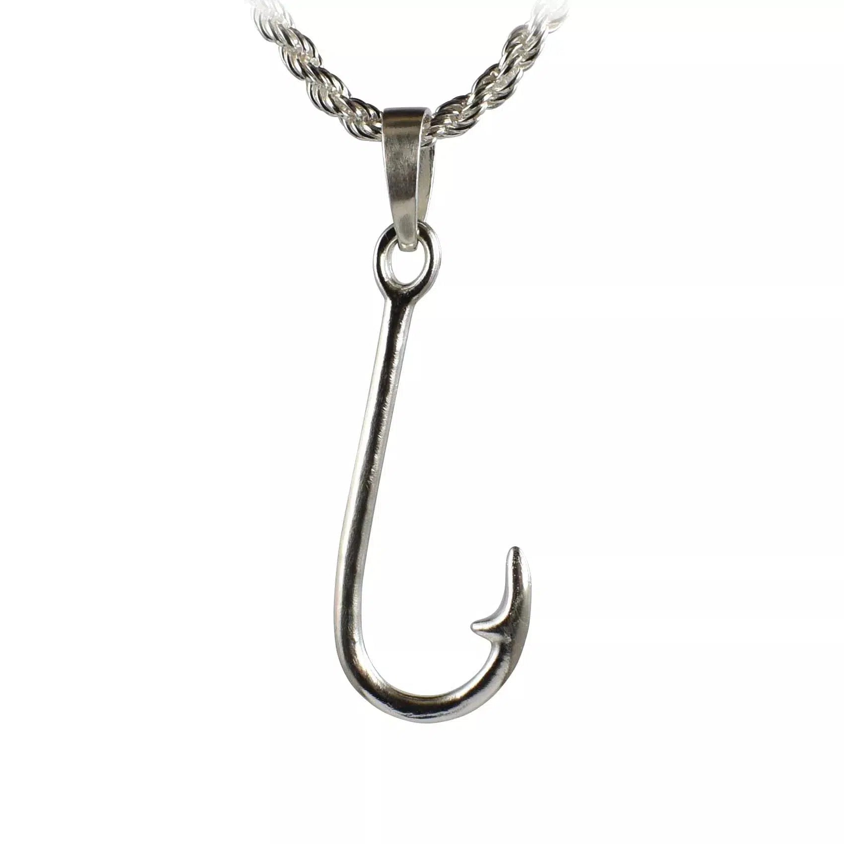 Fishing Hook Pendant - Extra Large | Sea Shur Jewelry Polished Sterling Silver