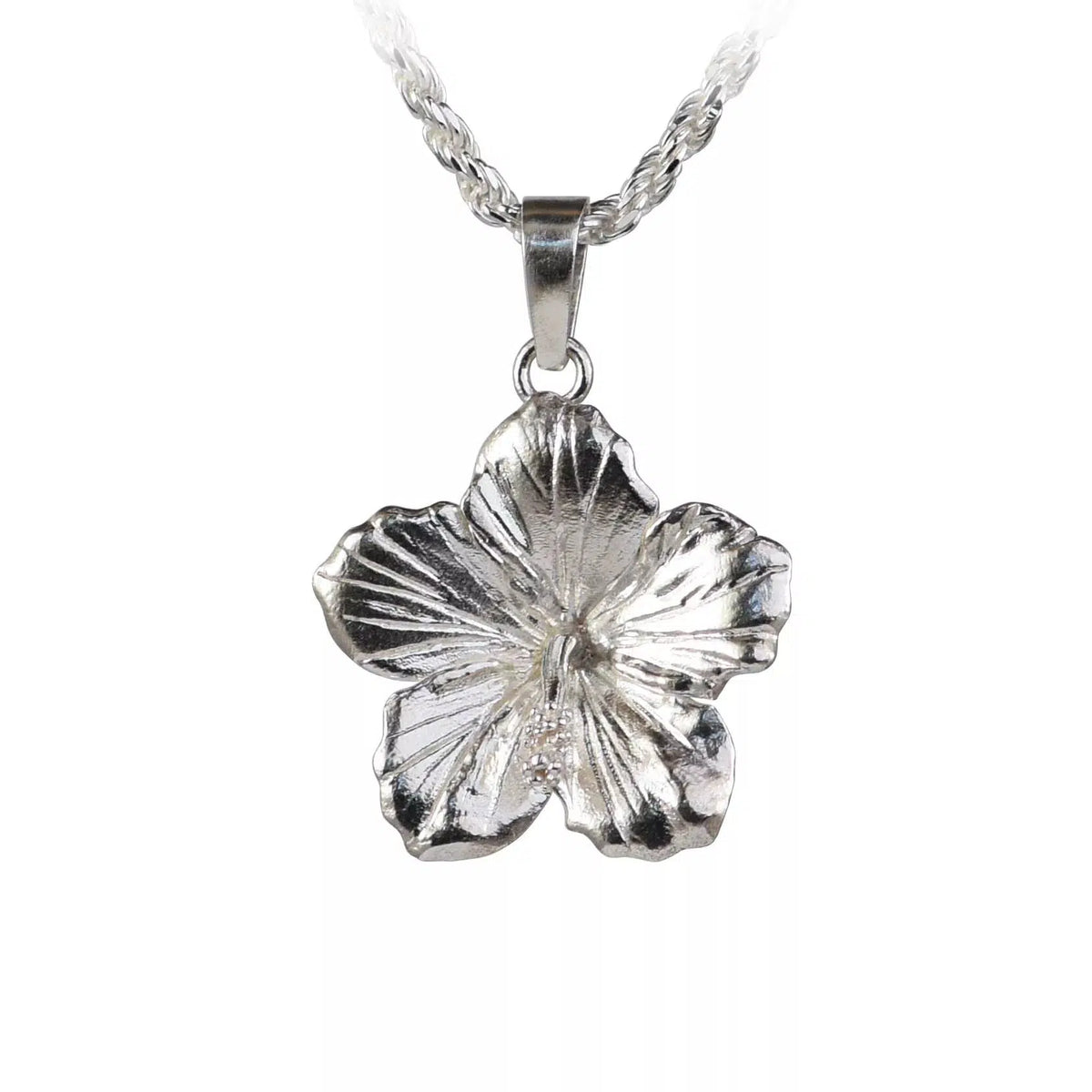 Hibiscus Necklace 925 Silver Hawaiian Hibiscus Flower Barrel Tube 