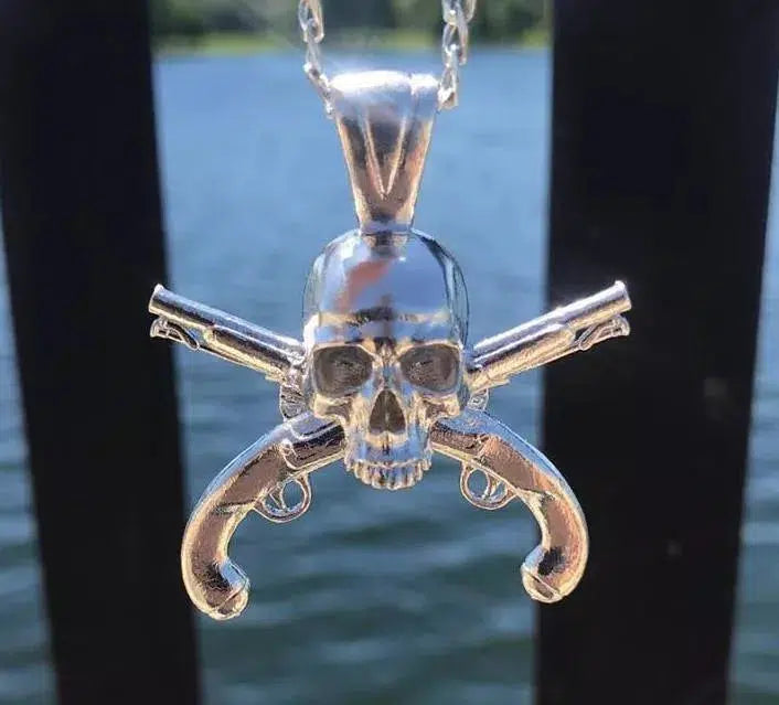 Pirate Skull & Flintlock Pistol Pendant - Large