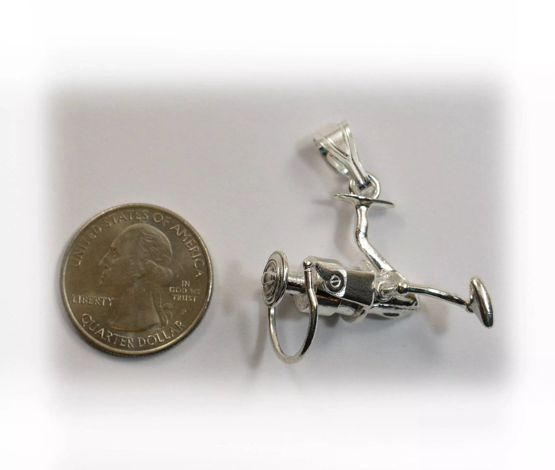Spinning Fishing Reel Pendant - Large | Sea Shur Jewelry Polished Sterling Silver w/ Large Bail