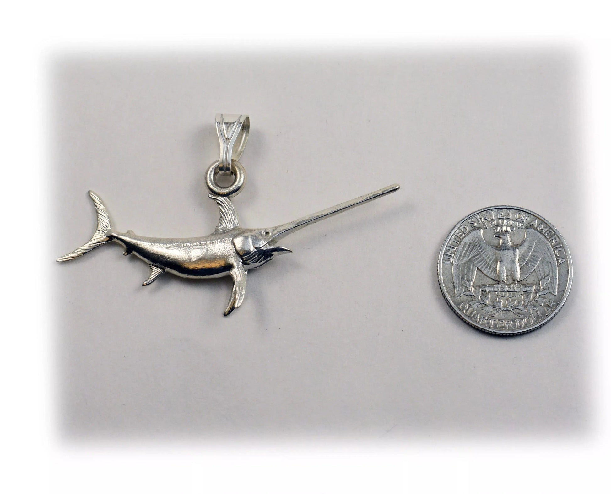 14k Gold Fish Sterling Silver Pendant SwordFish Diamond Pendant